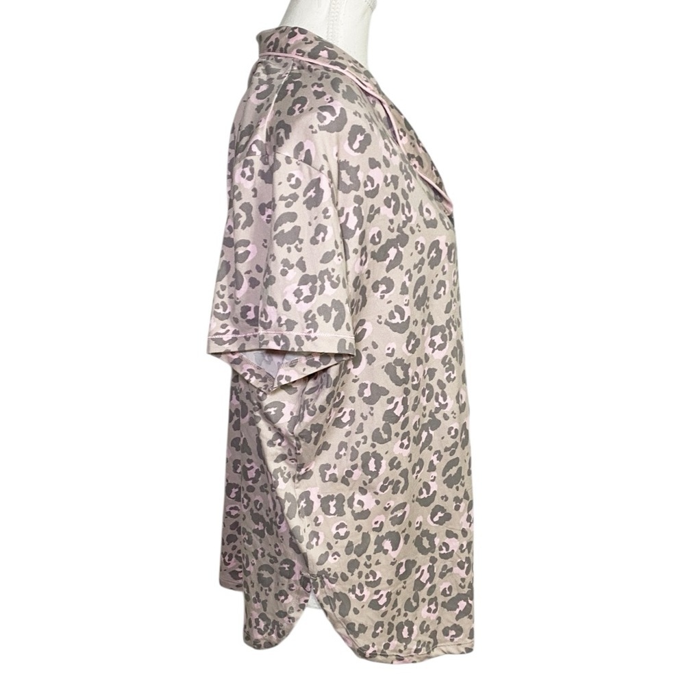 Cuddl Duds Pink and Tan Leopard Button Down Pajama Top - Picture 3 of 12